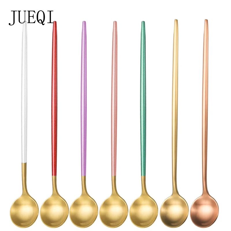 

Stainless Steel Coffee & Tea Spoon With Long Handle Kitchen Colourful Coffee Scoops Mixing spoons Ice Cream Dessert Tea Spoon