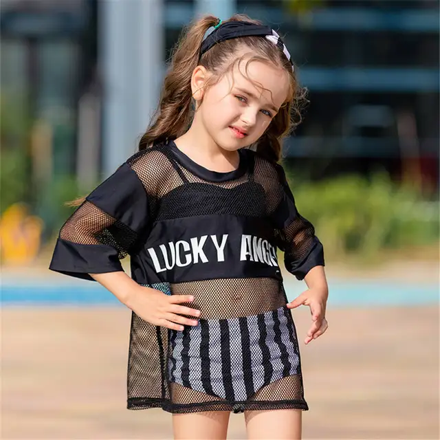 Mesh Bikini Girls Striped Print Swimsuit Two Piece Children Swimwear Kid Letter Two Piece Swim