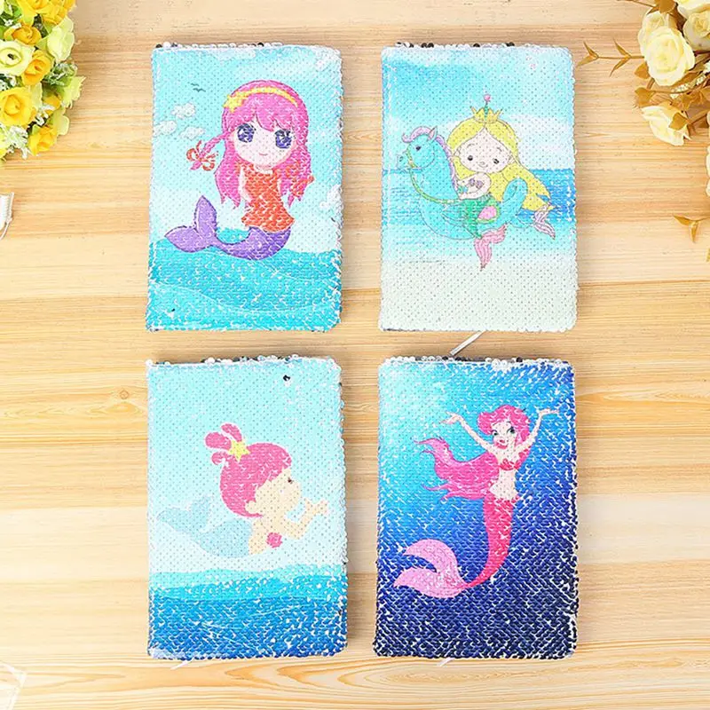 

Creative Cartoon Mermaid Notebook 78 Sheets Fashion Office Supplies Notepad Daily Memos Sequins Notebook
