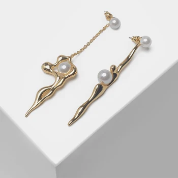

Amorita boutique Bodybuilding dance style asymmetrical design fashion pearl drop earrings