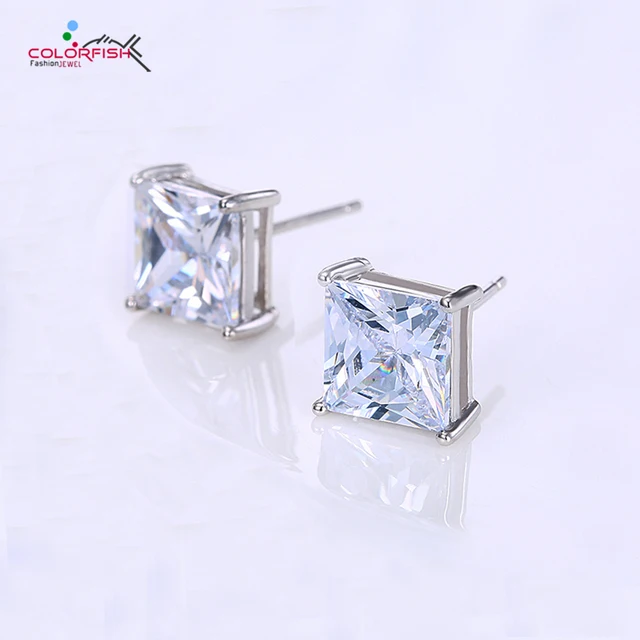 Aliexpress Colorfish Square Stud Earrings For Women Men Colorfish Square Stud Earrings For Women Men Luxury 2 Carat Sparkling 925 Sterling Silver Push