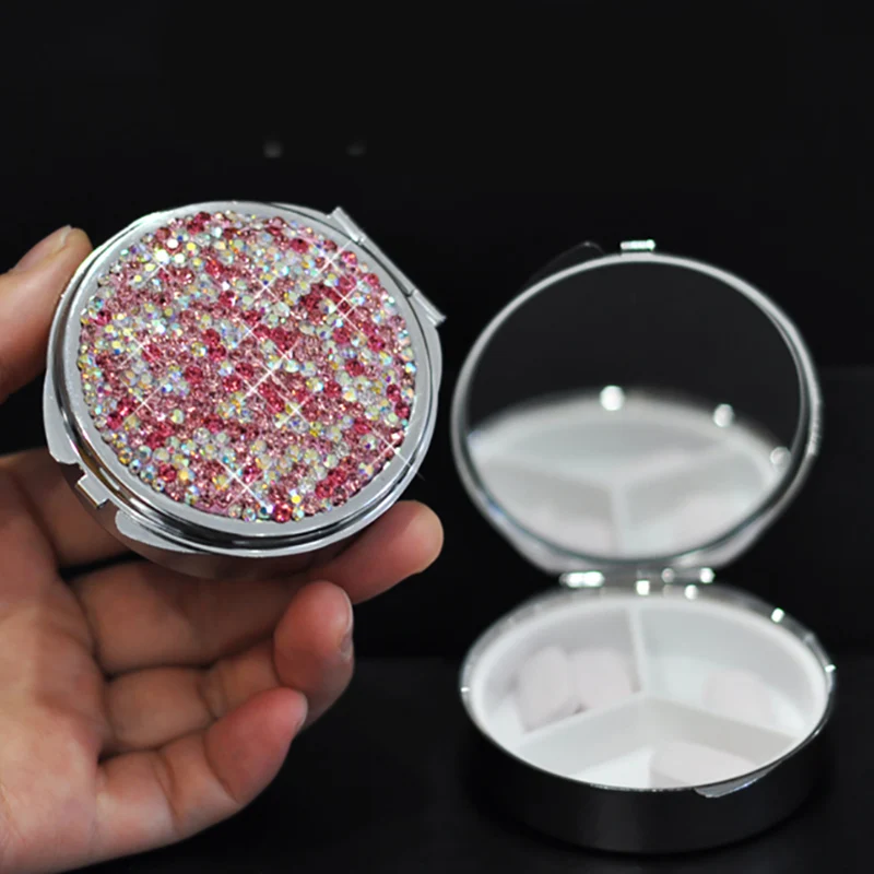 Diamond-studded Portable Jewelry Box Mini Stainless Steel Ring Earrings Bracelets Necklaces Medicine Gift Organizer Storage Box