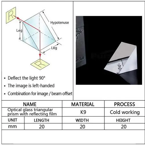 20x20x20 мм оптический Стекло треугольные Lsosceles K9 Prism с отражающие пленки