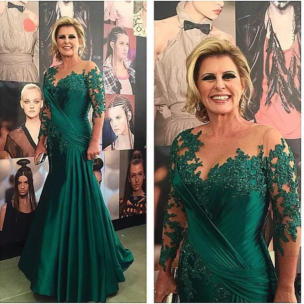 

2019 Elegant Drak Green Mremaid Mother of the bride dresses O-Neck Long Sleeve Evening Dresses Formal dress Vestido mae da noiva