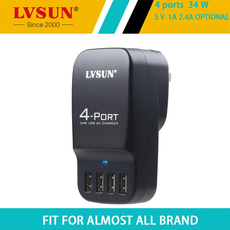 LVSUN Portable USB Wall Charger 34W 6 8A Universal 5V 2 4A 4 Port 4in1 Multi