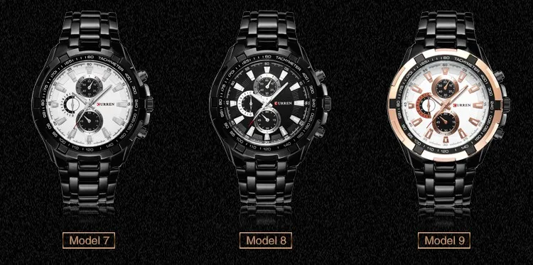 Роскошные черные кварцевые часы Curren из стали, мужские повседневные военные наручные часы, водонепроницаемые мужские часы, мужские часы