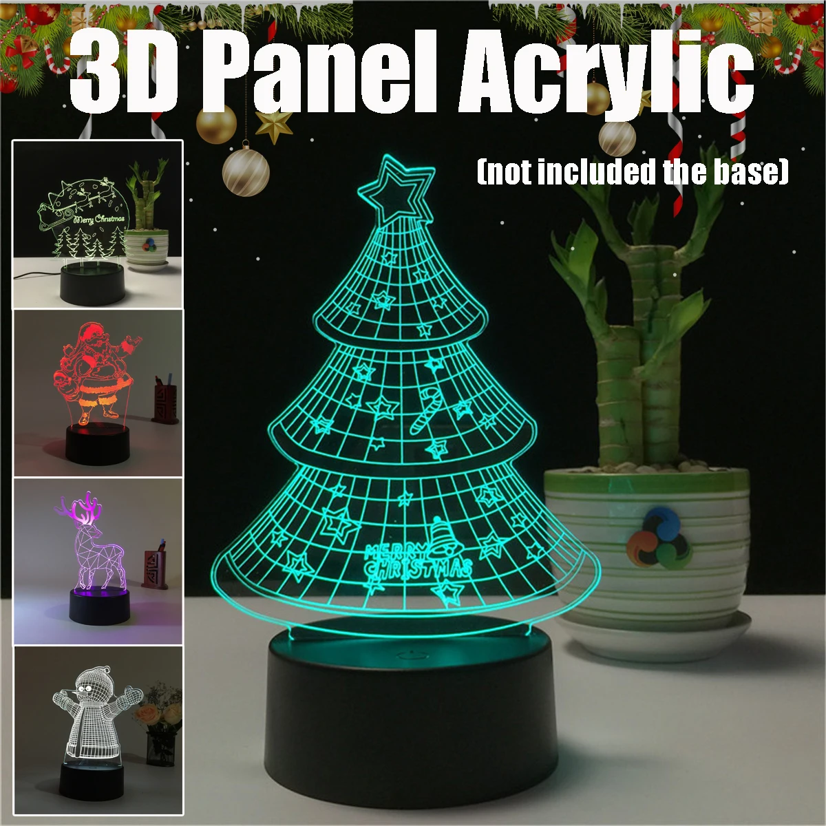 Акриловый 3D ночник 7 цветов Рождественский Снеговик Санта Рождественская елка