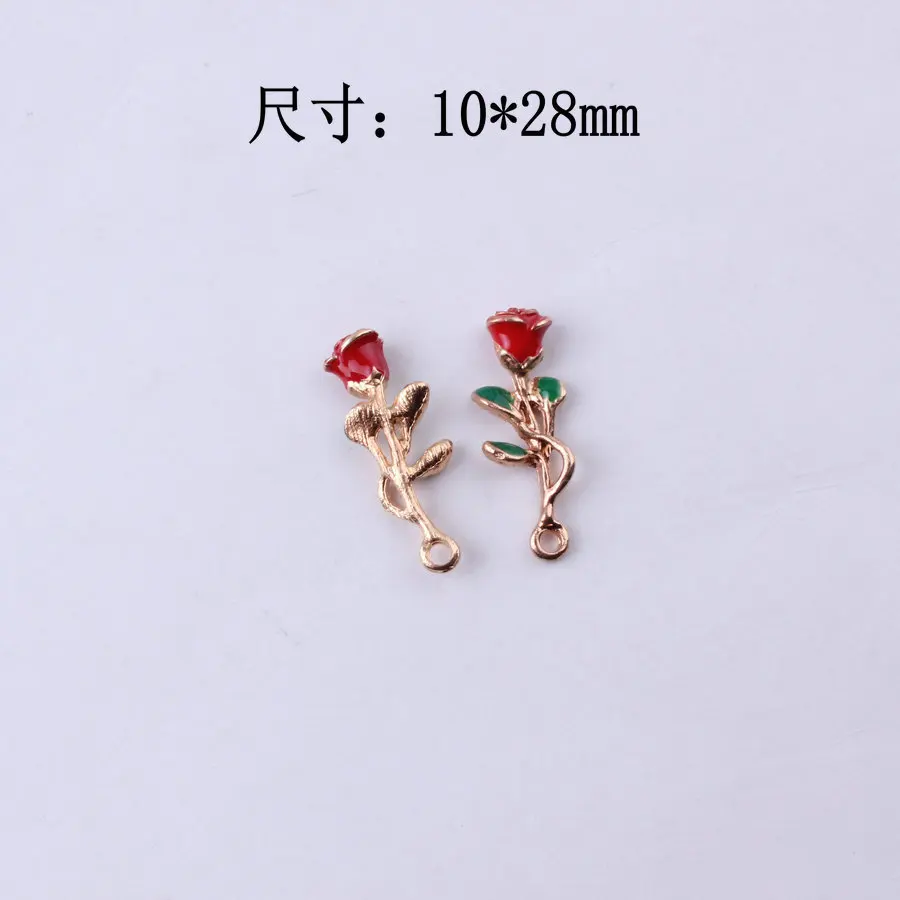 Мм 10 шт. 10*28 мм Металл Diy розы цветочные модные талисманы KC золото эмаль сплава небольшой браслет кулон корейские украшения Аксессуары