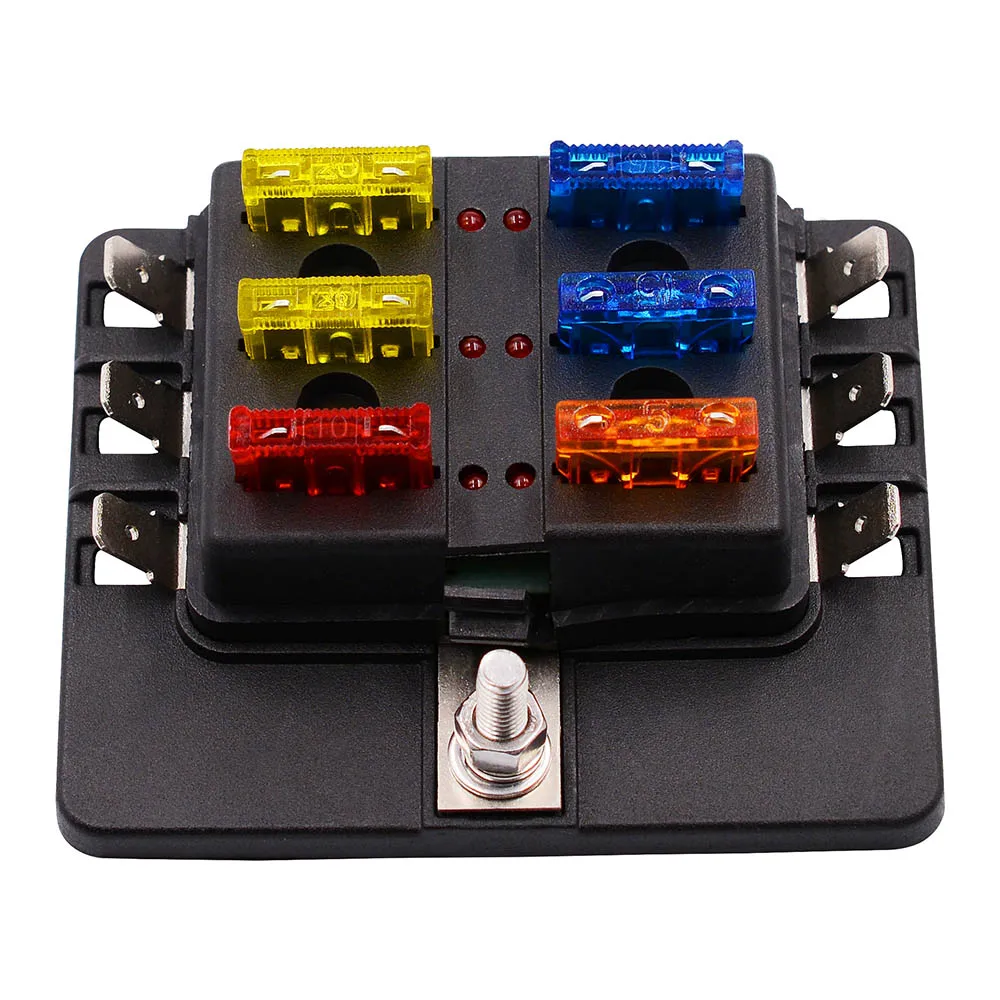 

6 Way Blade Fuse Box Holder with LED Warning Light Kit for Car Boat Marine Trike 12V 24V Waterproof Durable Protection Auto Blad