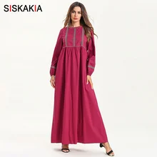 Siskakia, винтажное женское длинное платье с цветочной вышивкой, круглый вырез, длинный рукав, Свинг, повседневные, народные, на заказ, макси платья, красные, весна