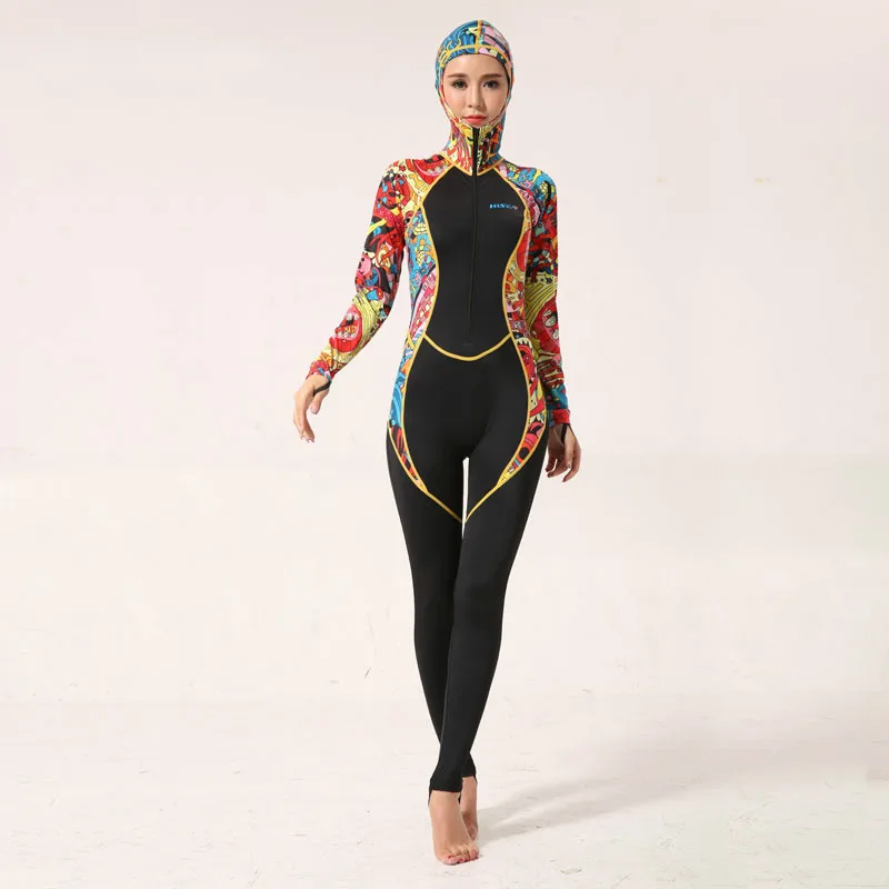 Hisea Seac Women's Lycra Wetsuit Full Body Jumpsuit with Hood | Dive Skins Rash Guards Fabric Surfing Suit | One Piece Swimwear image 3