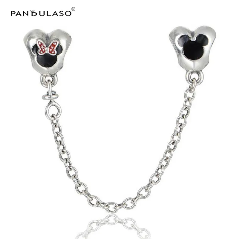 

Pandulaso Fashion Silver 925 Jewelry Minnie & Miki Mouse Heart Safety Chain Fit Women DIY Charms Bracelets Silver Chain Beads
