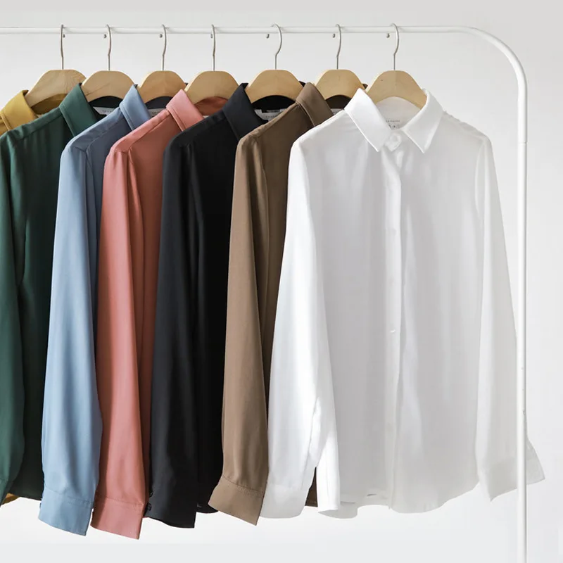 

2017 Autumn Women Shirts Long Sleeve Turn-Down Collar Solid Ladies Chiffon Blouse Tops OL Office Style Clothes Chemise T77604J
