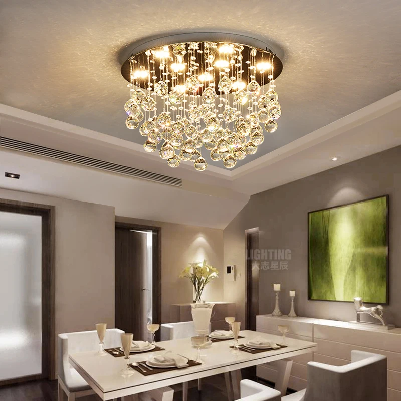 Modern fashion romantic circular K9 crystal LED ceiling lamp DIY home deco dining room stainless steel lighting fixture | Лампы и