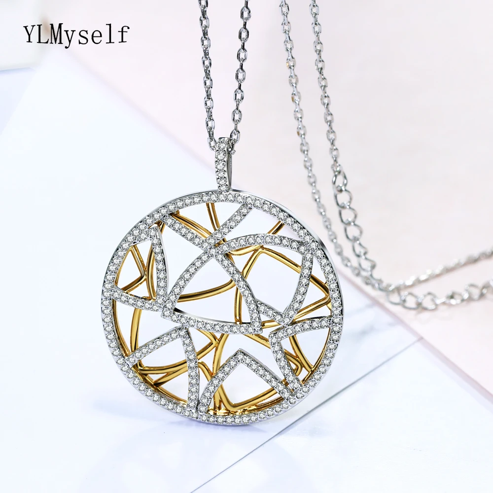 

New Arrival Big Round pendant Female 2 Tone accessories charm suspension Pretty necklace jewelry for women