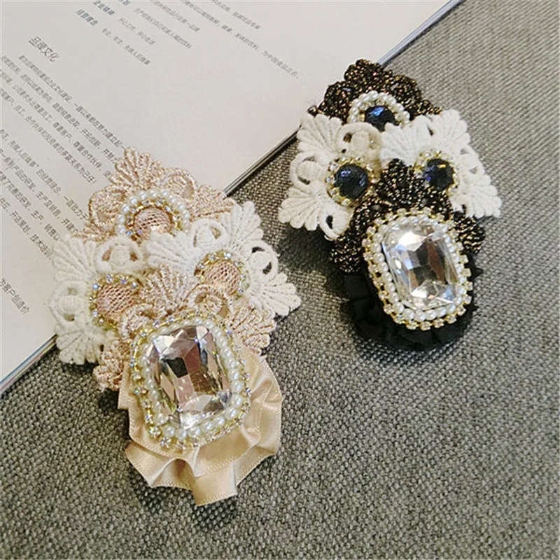 

Korea Handmade Vintage Luxurious Lace Rhinestone Flower Badge Brooches Pins Fashion Jewelry Woman Accessories-JQGWBH017E