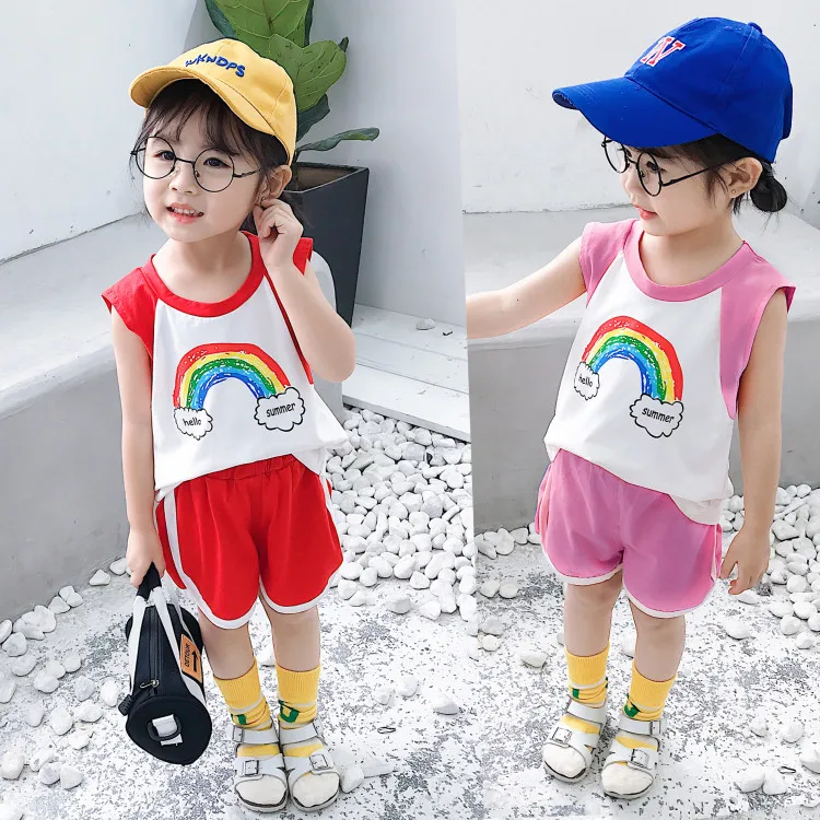 

Girls' suit summer children's rainbow shorts two sets of girls' summer suits