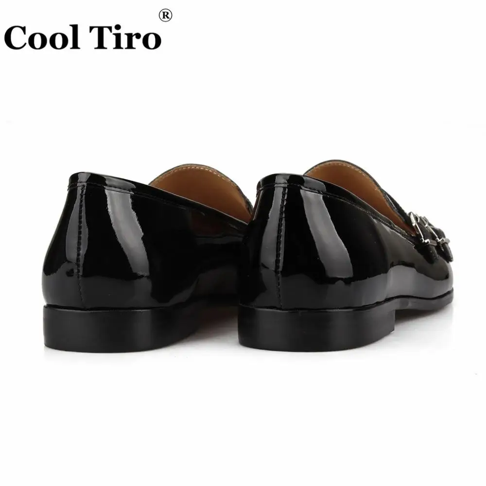 Cool Tiro/черные мужские лоферы из лакированной кожи; Мокасины с двойным моном; обувь для торжественных случаев и свадьбы; деловая обувь на плоской подошве; повседневная обувь