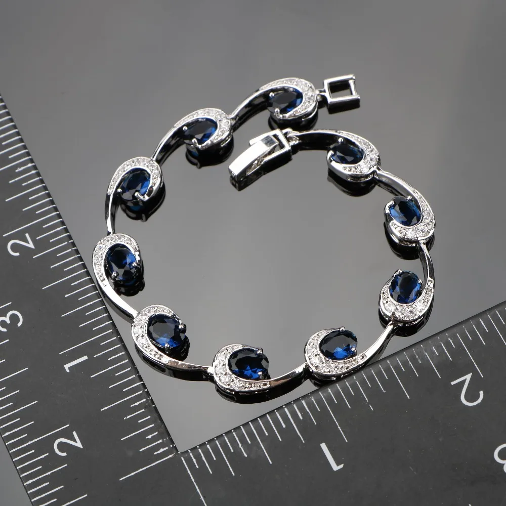 Egg Dark Blue Luxury Cubic Zirconia Silver 925 Bracelets For Women Sterling Silver Jewelry length 18 CM Free Gift Box