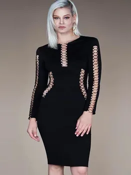 

Outono E Inverno Novo estilo de vestido Preto longo-sleeved Elastic apertado Cocktail party bandage dress