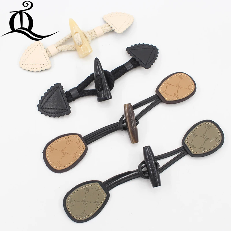 

TQ 1pcs brown/coffee/black/beige Fashion Ox Horn Leather Toggle Buttons Coat Jacket Sewing DIY Button Accessory hs03