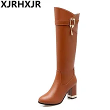 Размеры 31-43; Брендовая женская зимняя обувь; высококачественные сапоги до колена; женская зимняя обувь из искусственной кожи на высоком каблуке; XJRHXJR