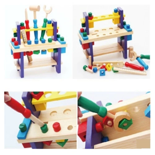 Baby Toys Kids Pretend play Multifunctional wrench Tool Set Maintenance Box Wooden Toy Baby Nut Combination educational toys