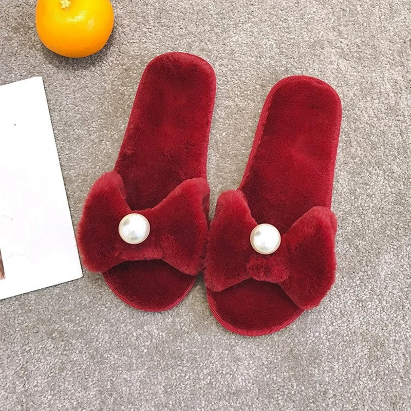 

2018 Womens Fur Slippers Winter Shoes Women Home Slippers Indoor Plush Size House Shoes Woman Slip on Flats Cotton Shoes