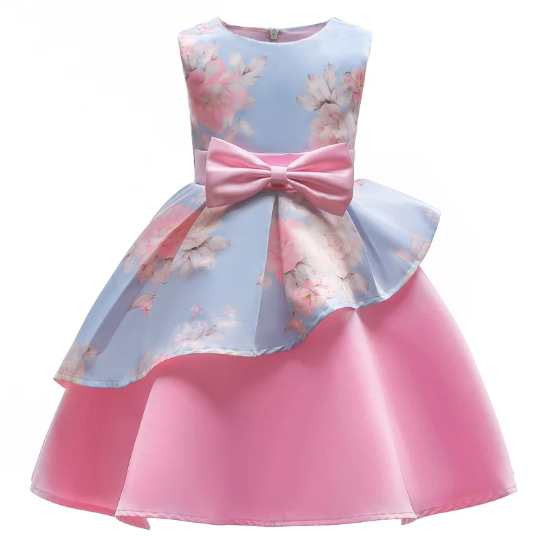 Летние детские праздничные платья для девочек, платье принцессы, детский Карнавальный костюм для девочек, пасхальное свадебное платье с цветочным рисунком для девочек - Цвет: Pink
