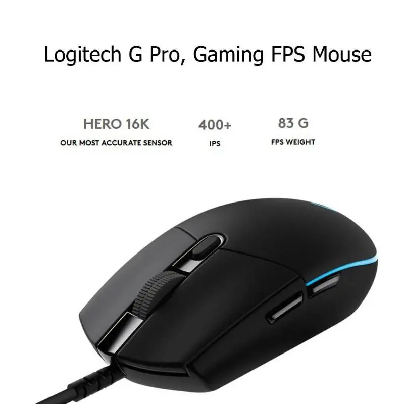 Игровая мышь logitech G Pro FPS 12000 dpi с RGB подсветкой, 6 программируемых кнопок для макросъемки, проводная мышь для конкурентоспособной игры, для офиса, дома