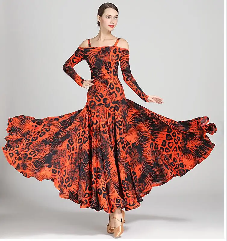 black print ballroom waltz dress rumba Standard social dress Ballroom dance competition fringe modern dance dress9043