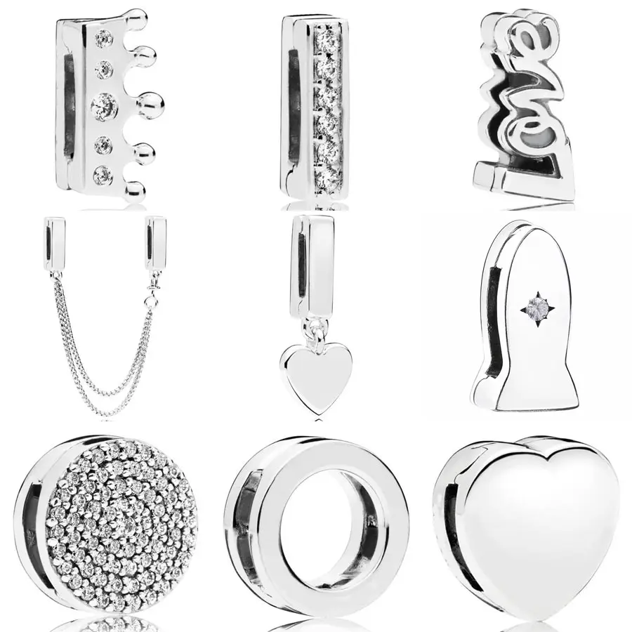 

Reflexions Sparkle Timeless Love Crown Space Ship Safety Chain Clip Charm Fit Pandora Bracelet 925 Sterling Silver Bead Jewelry