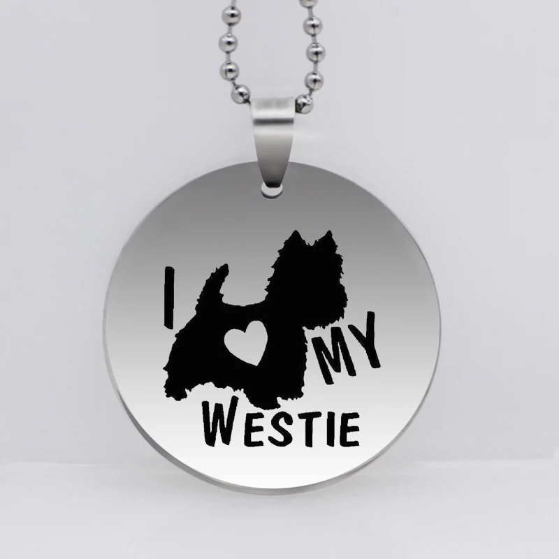 Ожерелье из нержавеющей стали с принтом лап I LOVE MY WESTIE Terrier подвеска для собак