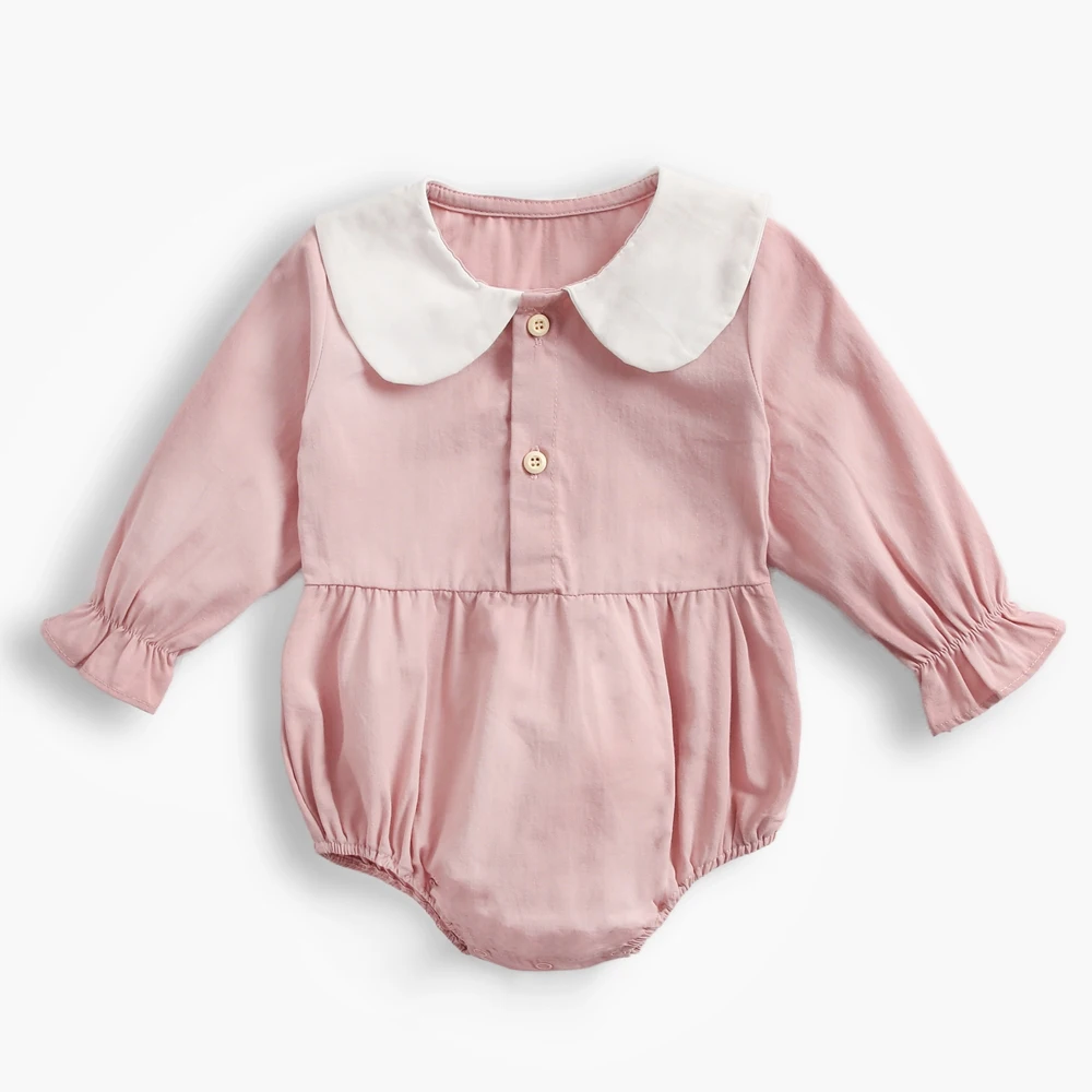 Боди для малышей, осенняя одежда для новорожденных, полосатые комбинезоны с длинными рукавами и воротником «Питер Пэн», одежда для маленьких девочек 0-3 лет - Цвет: Pink
