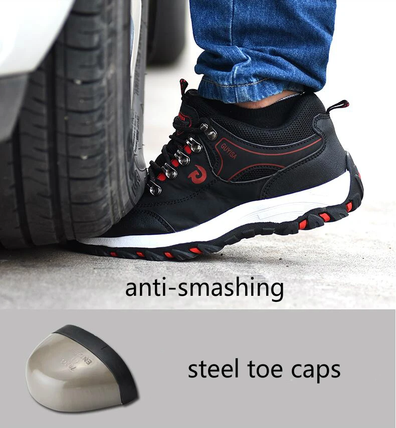new fashion men large size breathable steel toe covers working safety shoes cow leather anti-puncture tooling security low boots