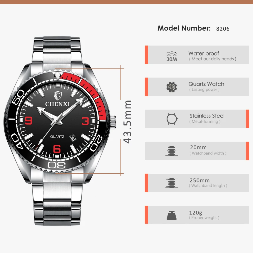 CHENXI Watches Top Brand Luxury Quartz Watches Men's Analog Military Sports Wristwatches Waterproof Man Clock relogio masculino