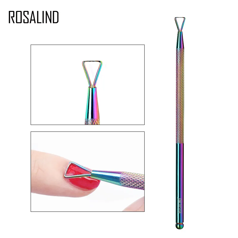 ROSALIND Rainbow Triangle Head Nail Degreaser 1PCS UV Gel Remover Stainless Steel Pusher Manicure Nail Gel Art Polish Remover