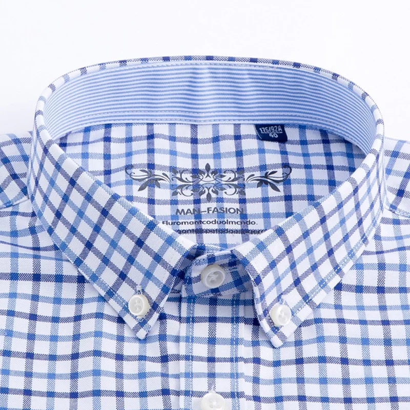 Мужская клетчатая рубашка на пуговицах в Оксфордском стиле с нагрудным карманом, умная повседневная классическая контрастная приталенная рубашка с длинным рукавом, 4XL