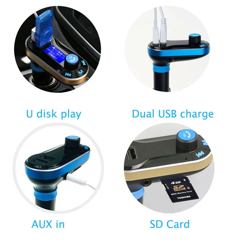Hot voiture FM Transmitter Wireless Bluetooth Music Hands-free Calling Wireless MP3 Player Car Kit USB Charger SD LCD 3 Color