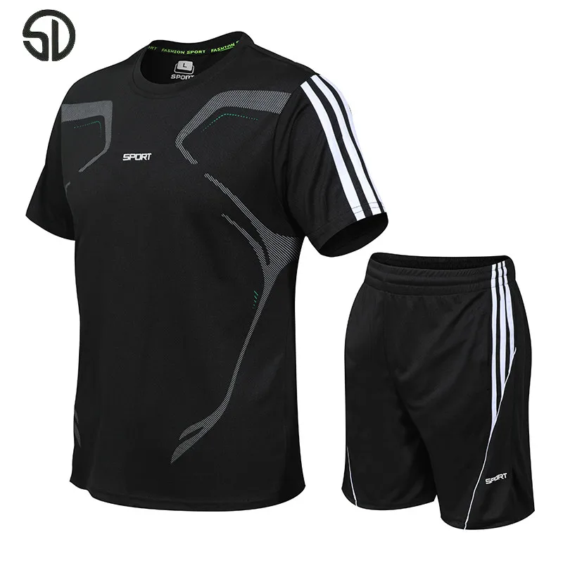 

Tracksuit Men Two-piece Fashion Men Sets Summer Suit Men Fitness Suit Quick-drying Short-Sleeved Shorts O-Neck Solid Sportswear