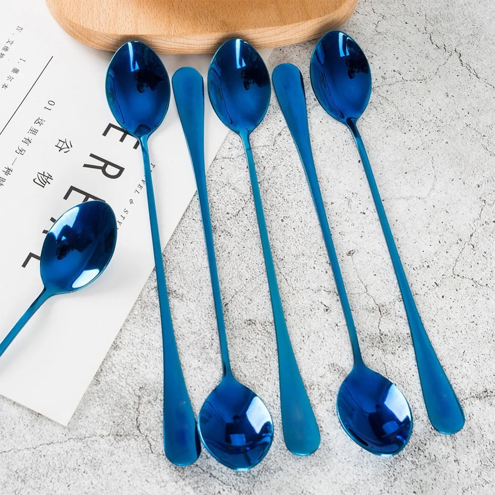 

6pcs Floats Sundaes tall drink spoons set Stainless Steel mixing spoons long handle Iced tea spoons Ice Cream desserts Spoons