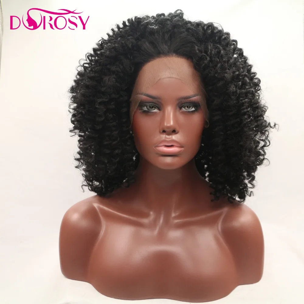 DOROSY волосы высокотемпературные волокна Perruque волосы афро короткие черные курчавые кучерявые парики синтетические кружева спереди парик для афро-американских