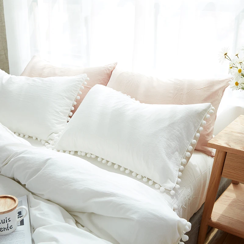 100% Cotton Bedding Sets Simple Style White Balls Soft Bed Linings King Queen Twin Size Duvet Cover Flat Sheet Pillowcases Home Textile  (1)