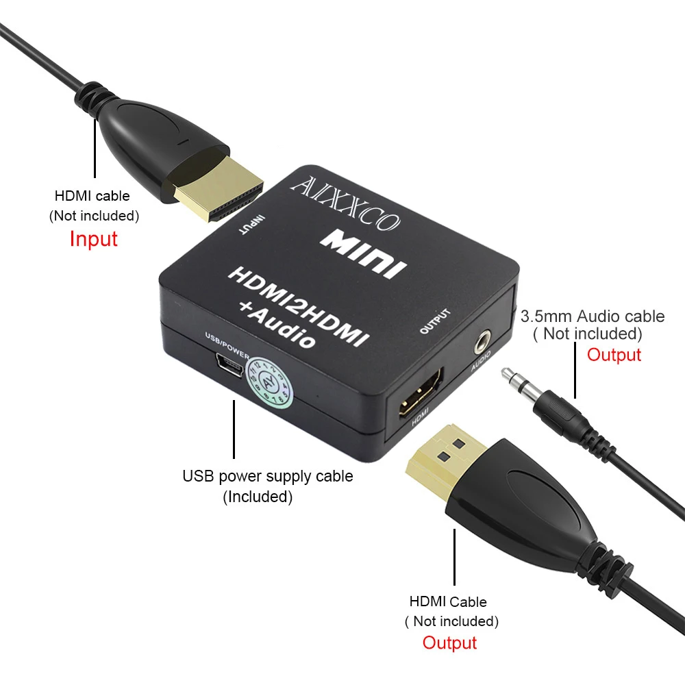 AIXXCO 1080P Мини HDMI2HDMI Аудио HD конвертер HDMI в HDMI аудио экстрактор адаптер коммутатор для ПК ноутбук HDTV проектор