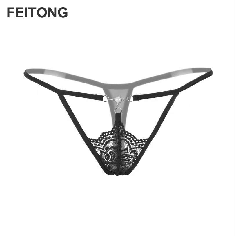 Женские трусики Feitong 2017 сексуальные кружевные стринги с жемчугом и низкой талией