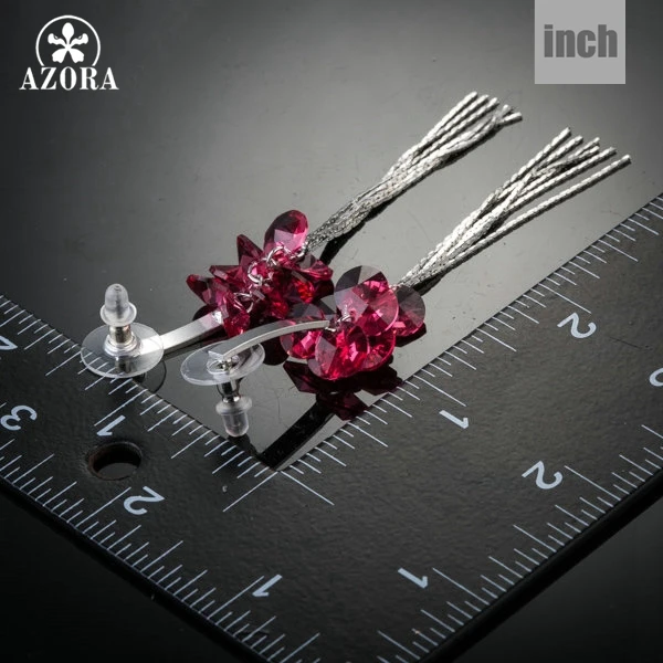 Серьги подвески с австрийскими кристаллами TE0096 розово красные|earrings leather|earrings