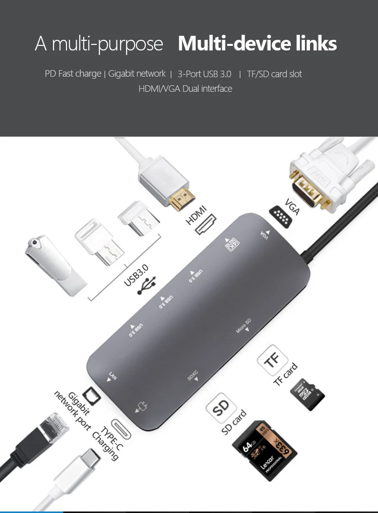 UTHAI J09 type C 9в1 Мульти USB 3,0 концентратор HDMI адаптер док-станция для MacBook Pro Аксессуары Usbc 3,1 сплиттер 3 порта USB C кардридер