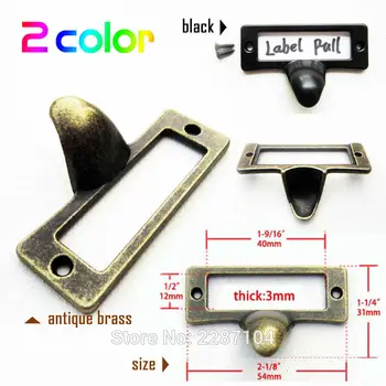 

12pcs New Decorative Antique Brass Black Furniture Cabinet Drawer Label Pull Tag Frame Handle File Name Card Holder with screw