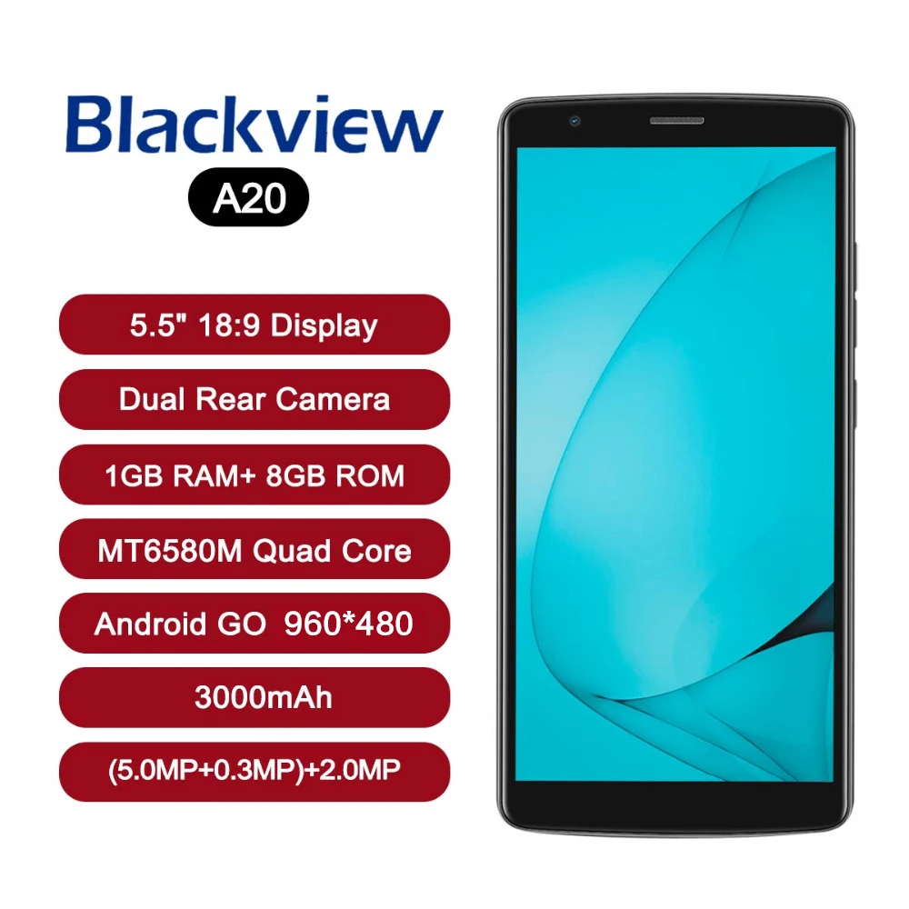 Blackview A20 5 &quot18:9 Экран смартфон 1 Гб Оперативная память 8 GB Встроенная Android GO MTK6580M 4