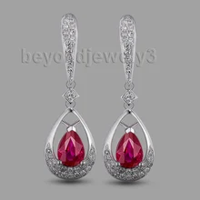 Fine Jewelry Pear 5x7mm Diamond Ruby Earrings 14k White Gold Diamond Earrings In Drops WE050